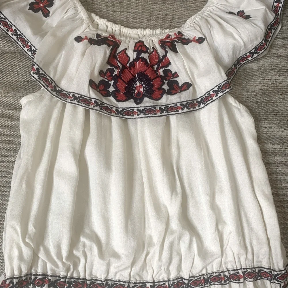 💫HP‼️💫 NWT RAGA (Anthropologie) Off-Shoulder Embroidered Jumpsuit in Ivory, Med - Picture 4 of 9